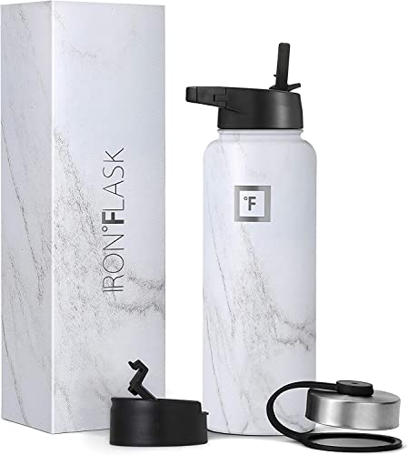 IRON °FLASK Sports Water Bottle - 40 Oz 3 Lids (Straw Lid), Leak Proof - Stainless Steel Gym & Sport Bottles for Men, Women & Kids - Double Walled, Insulated Thermos, Metal Canteen