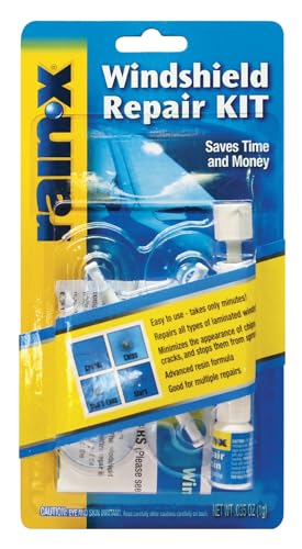 Rain-X 600001 Windshield Repair Kit - Quick And Easy Durable Resin Based Kit for Chips and Cracks, Good For Round Damage Below 1" In Diameter And Cracks Smaller Than 12" In Length, BLUE,YELLOW