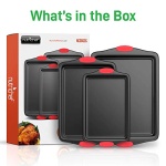NutriChef 3-Piece Nonstick Kitchen Oven Baking Pans - Premium & Stylish Non-Stick Steel, Commercial Grade Restaurant Quality Metal Bakeware with Red Silicone Handles - Easy to Clean, NCSBS3S - Image 2