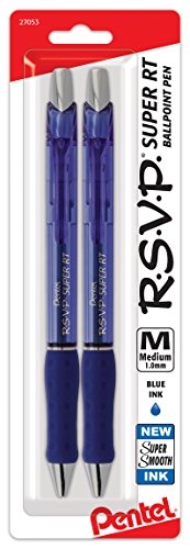 Pentel RSVP Super RT Ballpoint Pen, (1.0mm) Medium Line, Blue Ink, 2-Pk - BX480BP2C