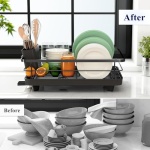Kitsure Dish Drying Rack- Space-Saving Dish Rack, Dish Racks for Kitchen Counter, Stainless Steel Kitchen Drying Rack with a Cutlery Holder,12''W x 15''L, Black - Image 2