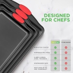 NutriChef 3-Piece Nonstick Kitchen Oven Baking Pans - Premium & Stylish Non-Stick Steel, Commercial Grade Restaurant Quality Metal Bakeware with Red Silicone Handles - Easy to Clean, NCSBS3S - Image 4