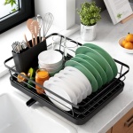 Kitsure Dish Drying Rack- Space-Saving Dish Rack, Dish Racks for Kitchen Counter, Stainless Steel Kitchen Drying Rack with a Cutlery Holder,12''W x 15''L, Black