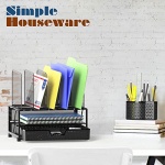 Simple Houseware Mesh Desk Organizer with Sliding Drawer, Double Tray and 5 Upright Sections, Black - Image 2