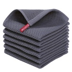 Homaxy 100% Cotton Waffle Weave Kitchen Dish Cloths, Ultra Soft Absorbent Quick Drying Dish Towels, 12x12 Inches, 6-Pack, Dark Grey
