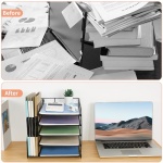 LEKETREE Desk Organizers and Accessories, 5-Tier Paper Letter Tray Organizer with File Holder, Desktop Organizer for Office Supplies, Office Desk Accessories & Workspace(Black) - Image 7