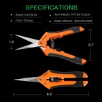 VIVOSUN 6.5 Inch Gardening Scissors Hand Pruner Pruning Shear with Straight Stainless Steel Blades Orange 1-Pack - Image 4