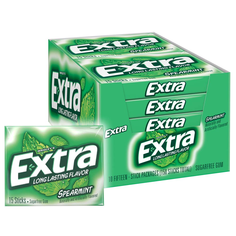 Version 1.0.0 EXTRA Spearmint Sugarfree Chewing Gum, 15 Pieces (Pack of 10) - Image 1