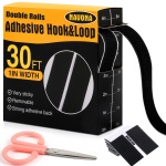 30Ft x 1 Inch Hook and Loop Strips with Adhesive, Double Rolls of Heavy Duty Self Adhesive Tape with Backing, Nylon Self Adhesive Tape for Home Office School and Crafting,Black