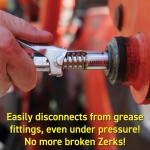 LockNLube Grease Gun Coupler locks onto Zerk fittings. Grease goes in, not on the machine. World's best-selling original locking grease coupler. Rated 10,000 PSI. Long-lasting rebuildable tool. - Image 7