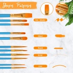 Soucolor Acrylic Paint Brushes Set, 20Pcs Round Pointed Tip Artist Paintbrushes for Acrylic Painting Oil Watercolor Canvas Boards Rock Body Face Nail Art, Halloween Pumpkin Ceramic Crafts Supplies - Image 5