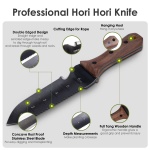 PERWIN Hori Hori Garden Knife, Garden Tools with Sheath for Weeding,Planting,Digging, 7" Stainless Steel Blade with Cutting Edge, Full-Tang Wood Handle with Hanging Hole - Image 7