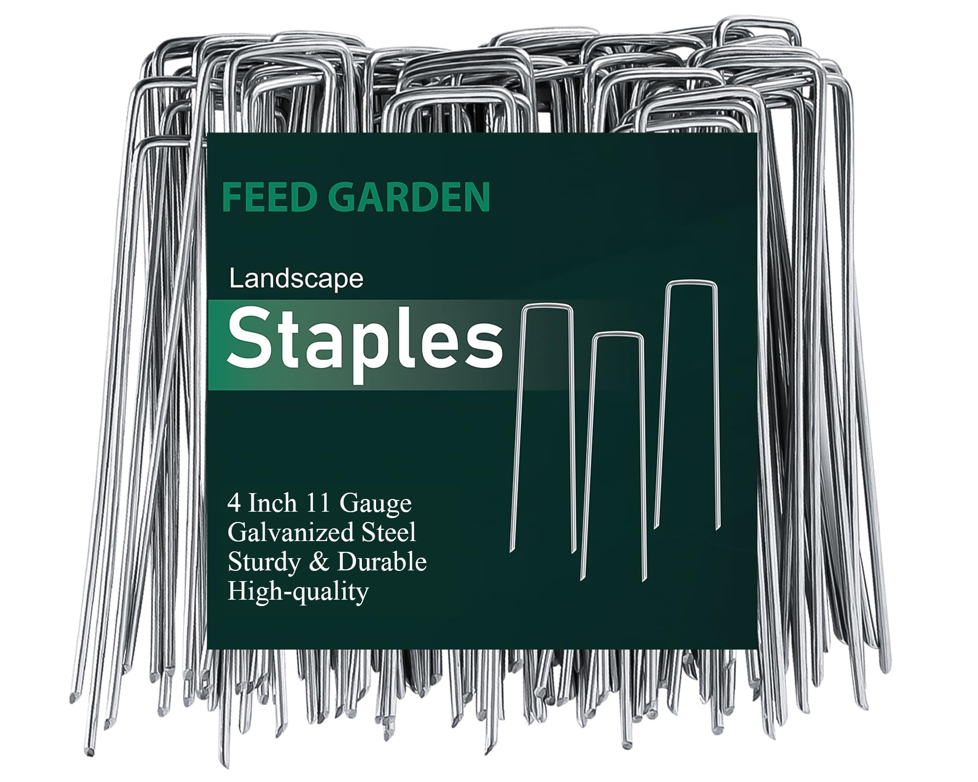 FEED GARDEN 4 Inch 50 Pack Galvanized Landscape Staples 11 Gauge Anti-Rust Garden Stakes Landscaping Fabric SOD Pins Yard Stakes for Weed Barrier Fabric