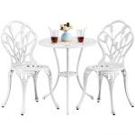Yaheetech Patio Bistro Sets 3 Piece, Outdoor Rust-Resistant Cast Aluminum Garden Table and Chairs, White
