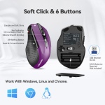 TECKNET Wireless Mouse, 2.4G Ergonomic Optical Mouse, Computer Mouse for USB-A Laptop, PC, Computer, Chromebook, Notebook, 6 Buttons, 24 Months Battery Life - Purple - Image 5