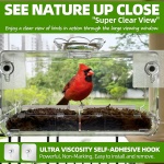 WENMIXER Window Bird Feeder with Non-Marking Self-Adhesive Hooks, Clear Window Bird Feeder for Outside, Transparent Bird House, Outdoor Bird Feeders, Wild Bird Watching Gift, Garden Decor - Image 6