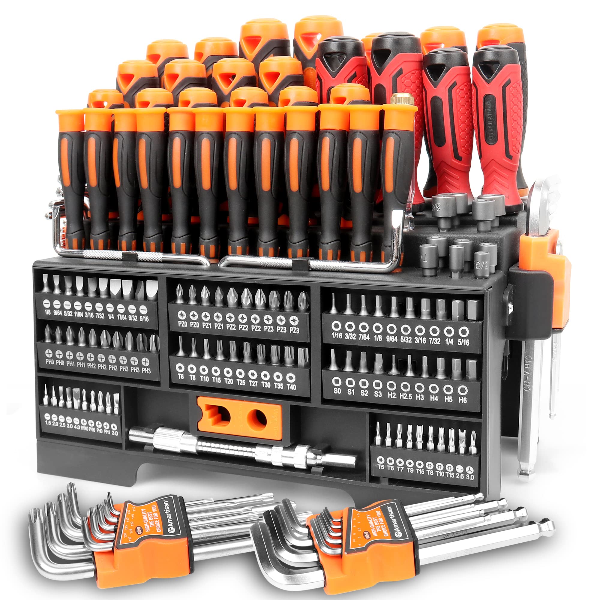 Version 1.0.0 Amartisan 146-piece Magnetic Screwdrivers DIY Tools Set Plastic Racking for Men Tools Gift, Includs Precision screwdriver, Magnetizer, Key Set, Nut Driver and Bit Set - Image 1