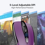 TECKNET Wireless Mouse, 2.4G Ergonomic Optical Mouse, Computer Mouse for USB-A Laptop, PC, Computer, Chromebook, Notebook, 6 Buttons, 24 Months Battery Life - Purple - Image 4