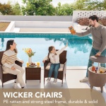 Devoko Patio Porch Furniture Sets 3 Pieces PE Rattan Wicker Chairs with Table Outdoor Garden Furniture Sets (Brown/Beige) - Image 8